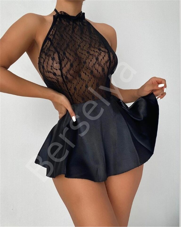 Nightlight Kısa Saten Tül Gecelik 3143