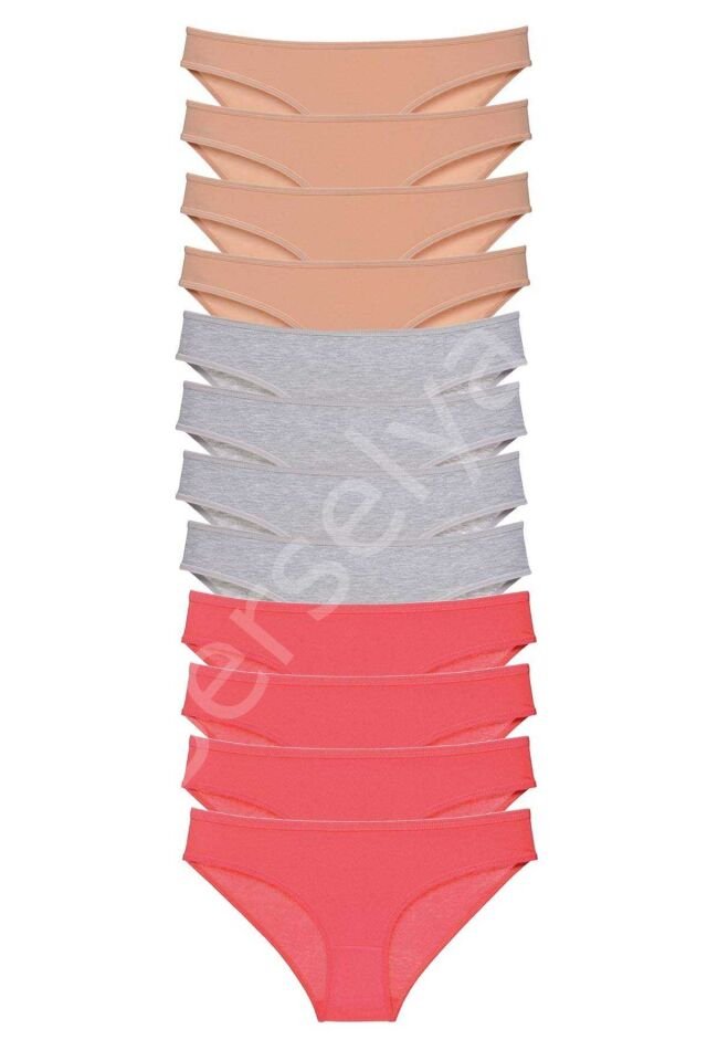 12 Adet Süper Eko Set Likralı Kadın Slip Külot Ten Gri Fuşya