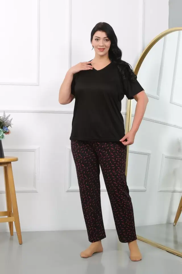 Kadın Büyük Beden Kısa Kol Penye Pijama Takımı Siyah