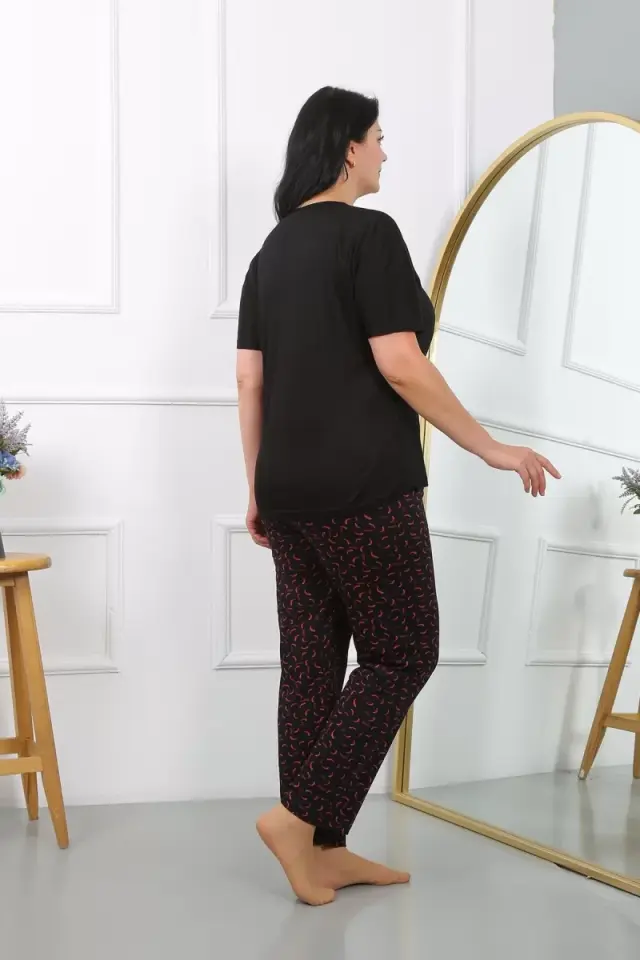 Kadın Büyük Beden Kısa Kol Penye Pijama Takımı Siyah