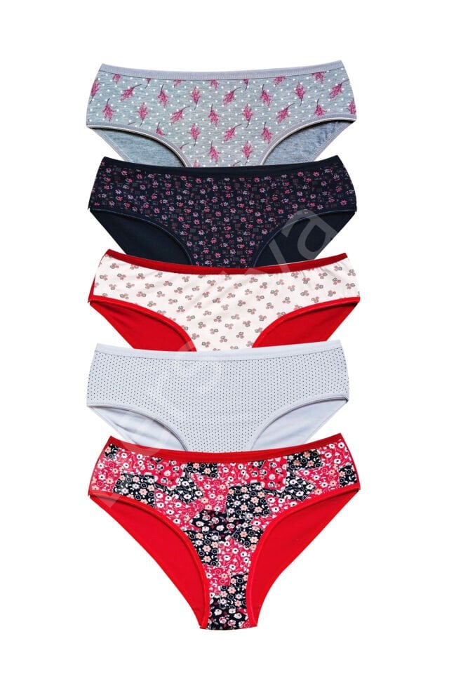 Pamuklu Geniş Kenarlı Likralı Desenli Bato Kadın Külot 5'li Paket Set 1