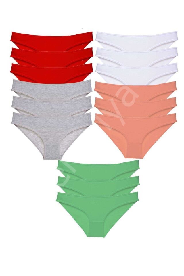15 adet Süper Eko Set Likralı Kadın Slip Külot Kırmızı Gri Beyaz Pudra Yeşil M