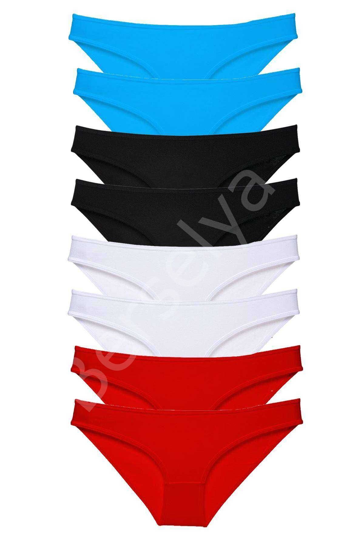 8 Adet Süper Eko Set Likralı Kadın Slip Külot Siyah Kırmızı Beyaz Mavi