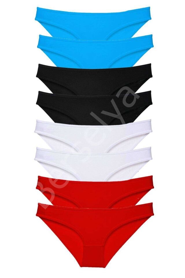 8 Adet Süper Eko Set Likralı Kadın Slip Külot Siyah Kırmızı Beyaz Mavi