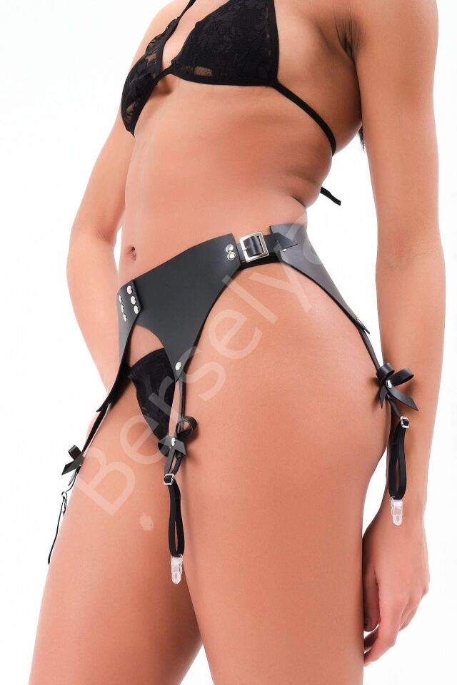 Siyah Jartiyer Deri Sexi Takım 800405