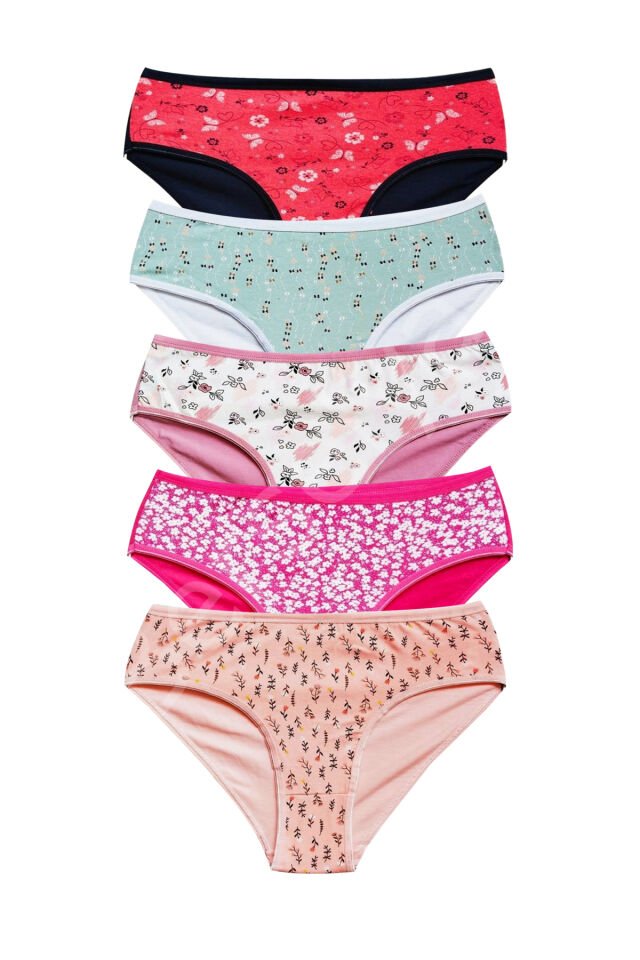 Pamuklu Geniş Kenarlı Likralı Desenli Bato Kadın Külot 5'li Paket Set 2