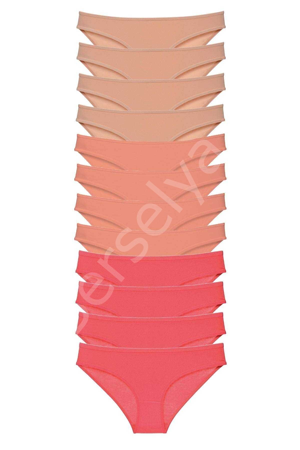 12 Adet Süper Eko Set Likralı Kadın Slip Külot Ten Pudra Fuşya