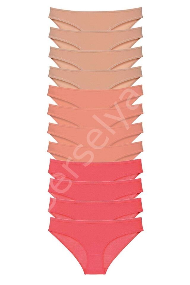 12 Adet Süper Eko Set Likralı Kadın Slip Külot Ten Pudra Fuşya