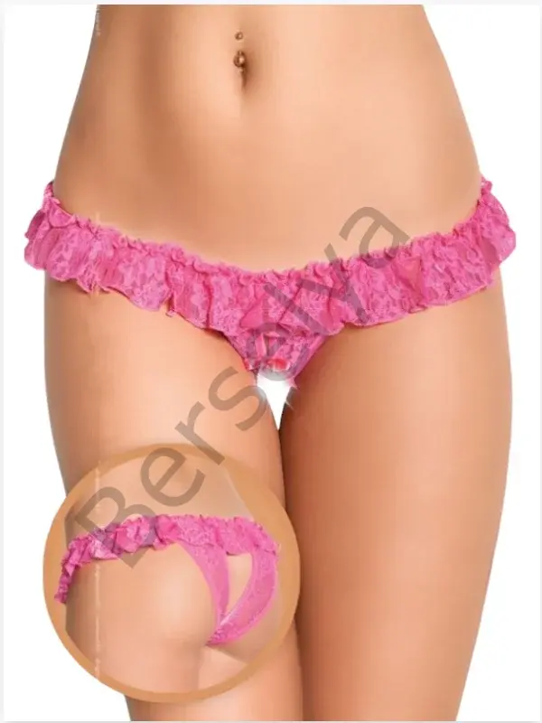 Fantezi Üstü Fırfırlı Ağı Açık Pembe Dantel Tanga - String