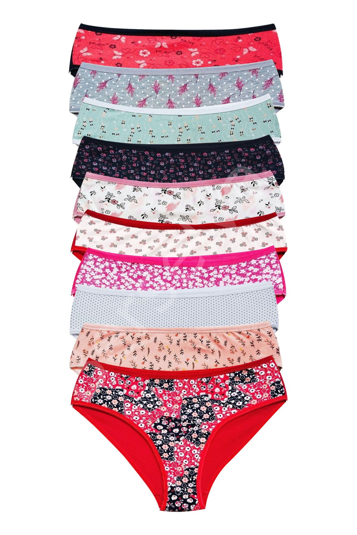 Pamuklu Geniş Kenarlı Likralı Desenli Bato Kadın Külot 10'lu Paket