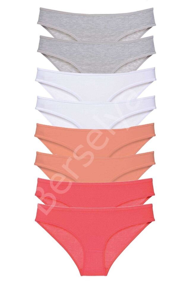 8 adet Süper Eko Set Likralı Kadın Slip Külot Gri Beyaz Pudra Fuşya M