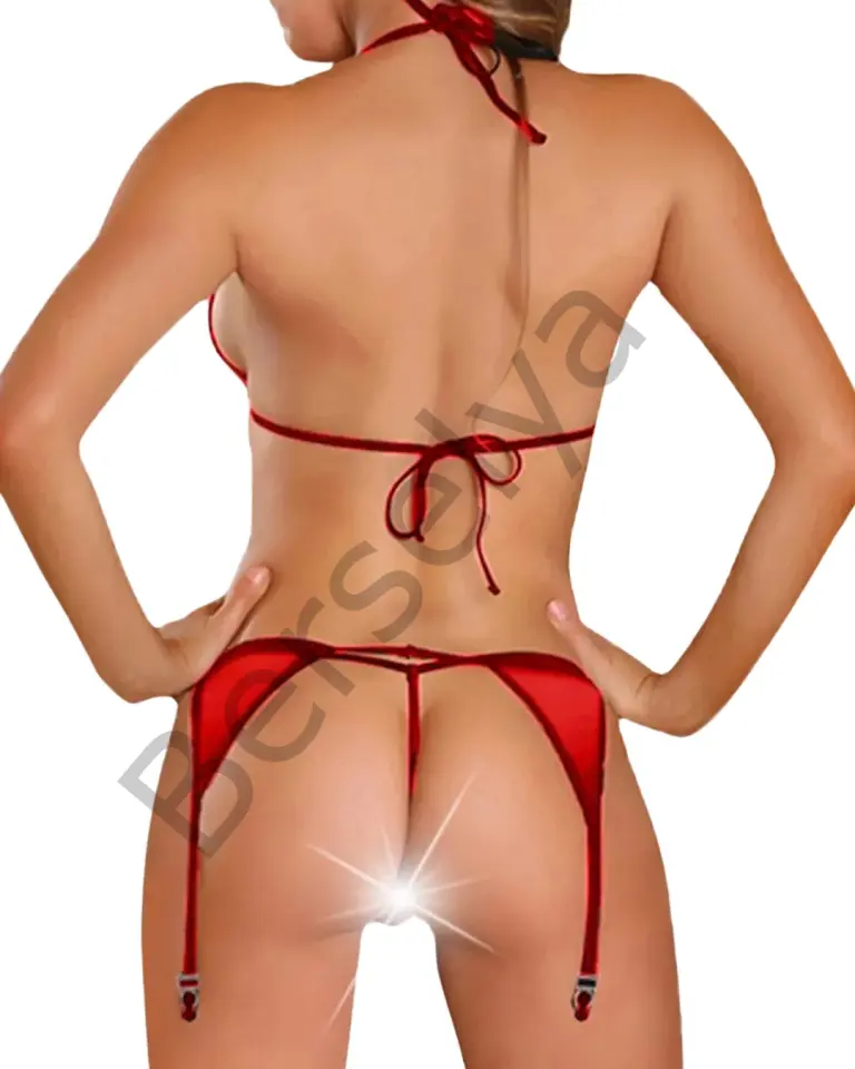 Fantazi Kırmızı Seksi Transparan Tül Jartiyer Takım