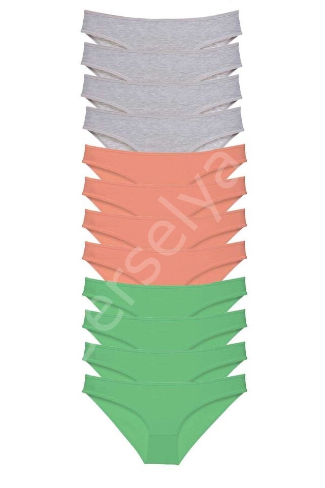 12 Adet Süper Eko Set Likralı Kadın Slip Külot Gri Pudra Yeşil