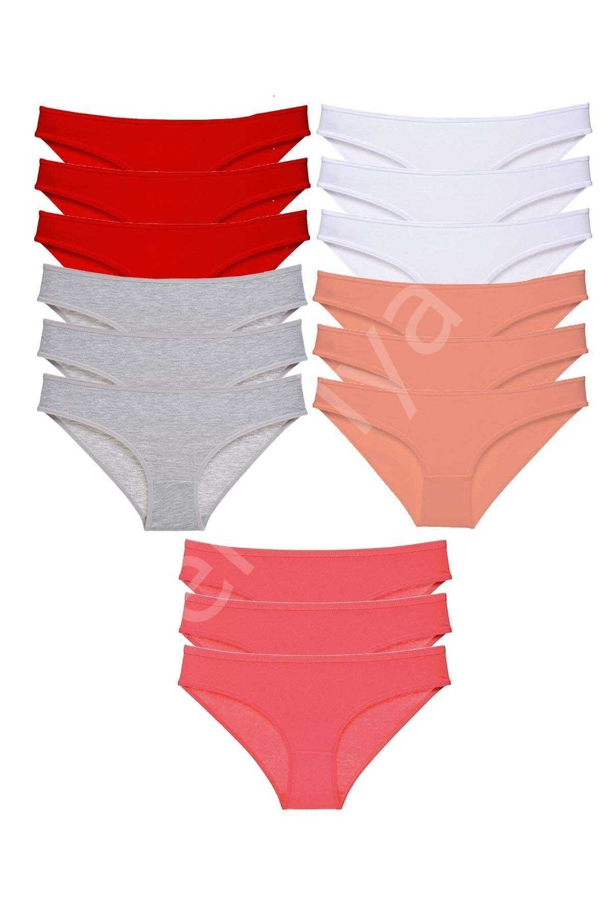 15 adet Süper Eko Set Likralı Kadın Slip Külot Kırmızı Gri Beyaz Pudra Fuşya M