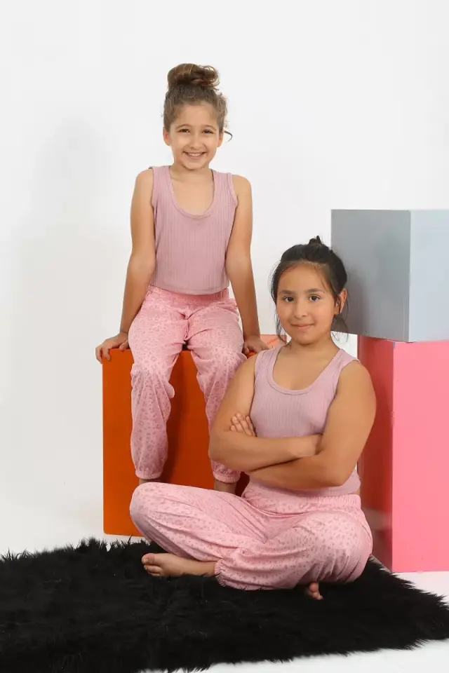 Kız Çocuk Sıfır Kol Gül Kurusu Penye Pijama Takım