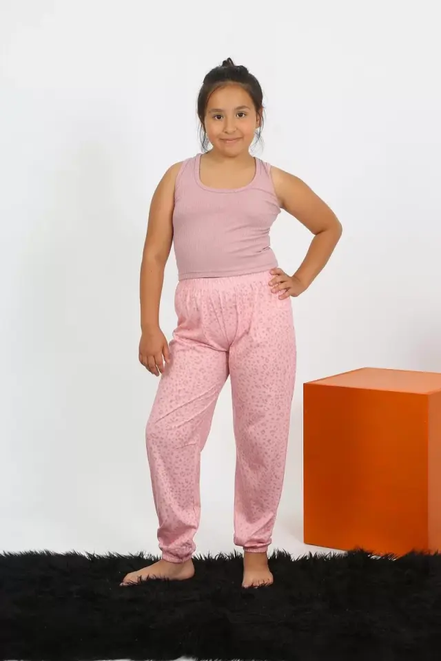 Kız Çocuk Sıfır Kol Gül Kurusu Penye Pijama Takım