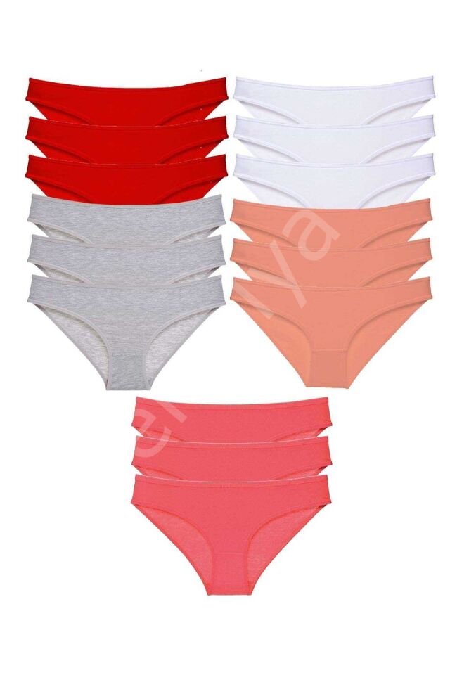 15 adet Süper Eko Set Likralı Kadın Slip Külot Kırmızı Gri Beyaz Pudra Fuşya L