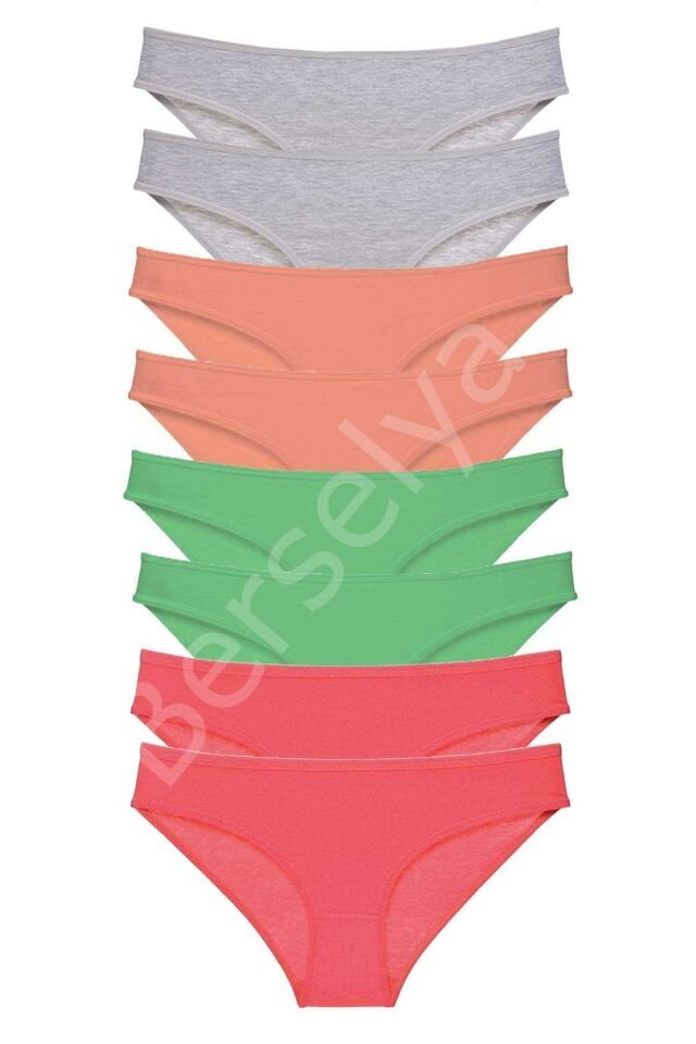8 adet Süper Eko Set Likralı Kadın Slip Külot Gri Pudra Yeşil Fuşya L