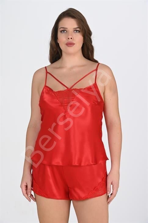 Büyük Beden Kırmızı Şort Takımı 1076