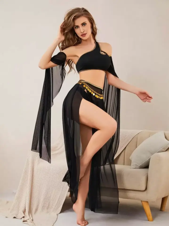 Kadın Siyah Harem Kostümü Özel Tasarım Şık Fantazi Giyim Seti