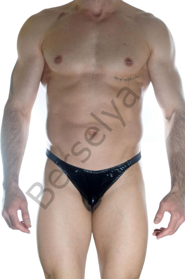 Erkek  Arkası Büzgülü Siyah Lame Brazillian Slip