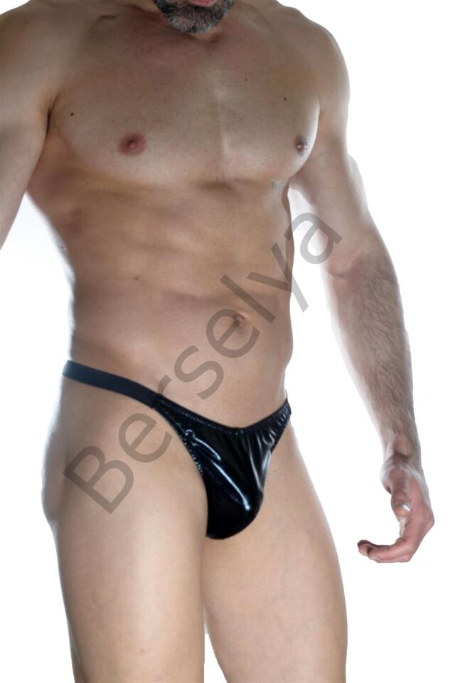 Erkek  Arkası Büzgülü Siyah Lame Brazillian Slip