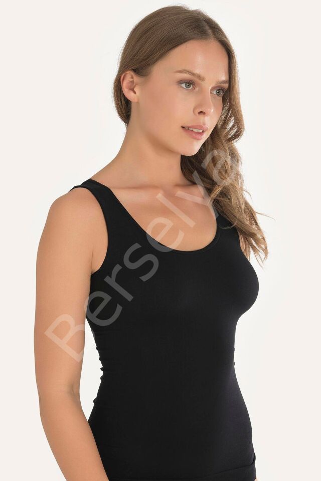 Geniş Askılı Siyah Ribana Atlet