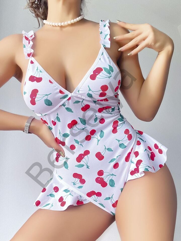 Vişne Desenli Fantezi Body