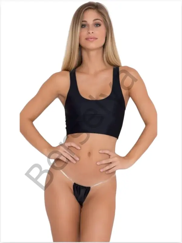 Fantezi Şefaf Lastikli Siyah Tanga