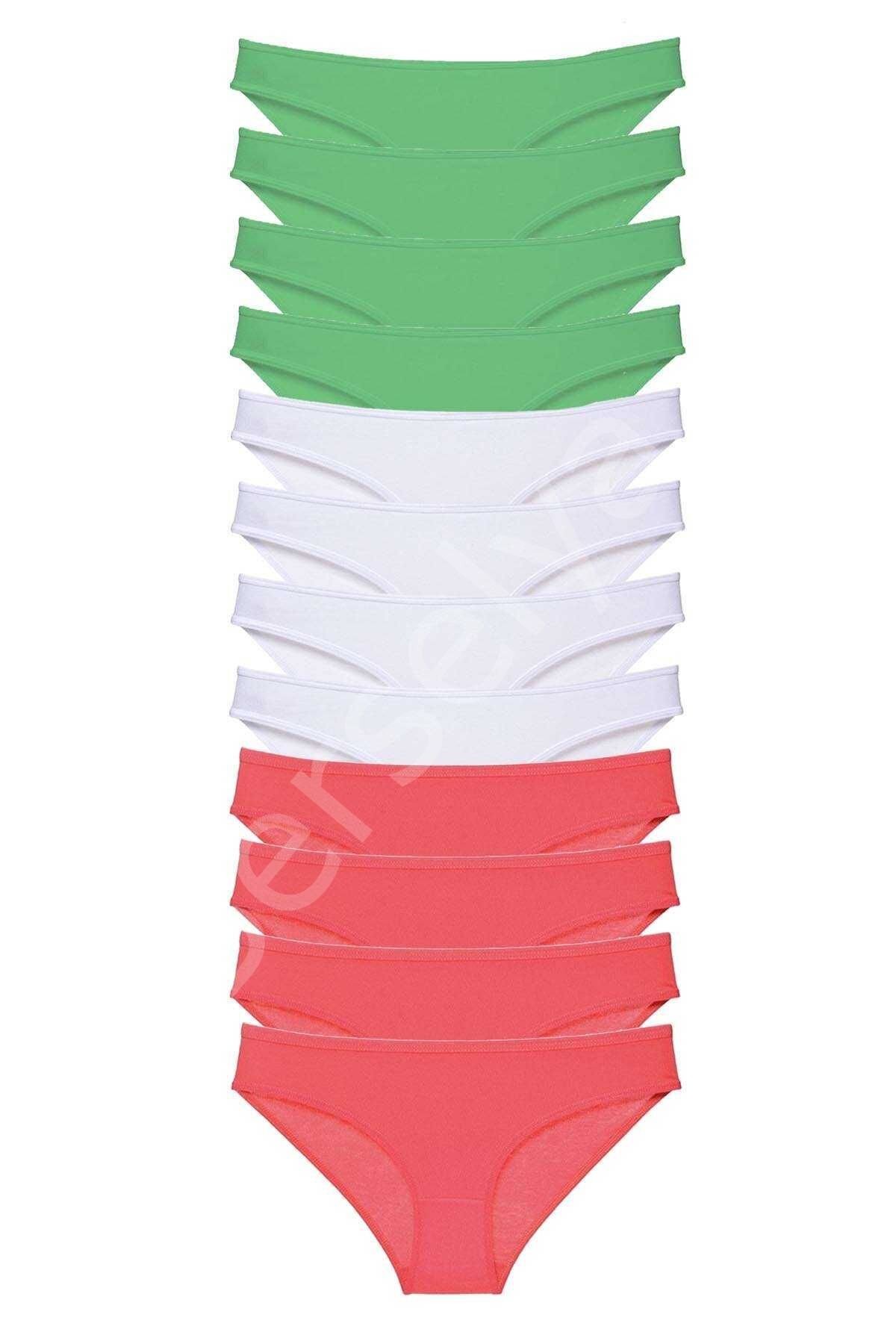12 Adet Süper Eko Set Likralı Kadın Slip Külot Yeşil Beyaz Fuşya
