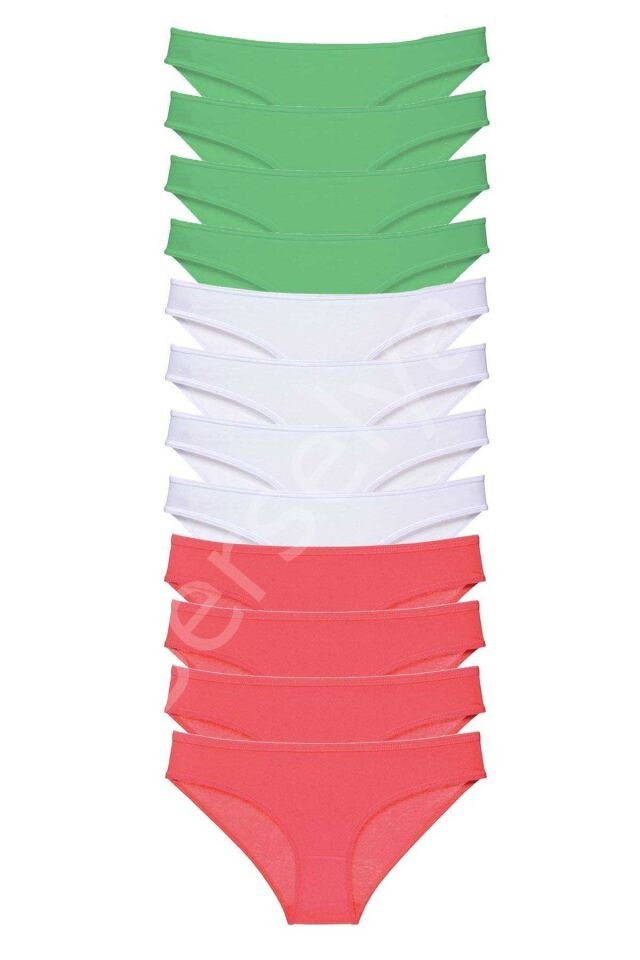 12 Adet Süper Eko Set Likralı Kadın Slip Külot Yeşil Beyaz Fuşya