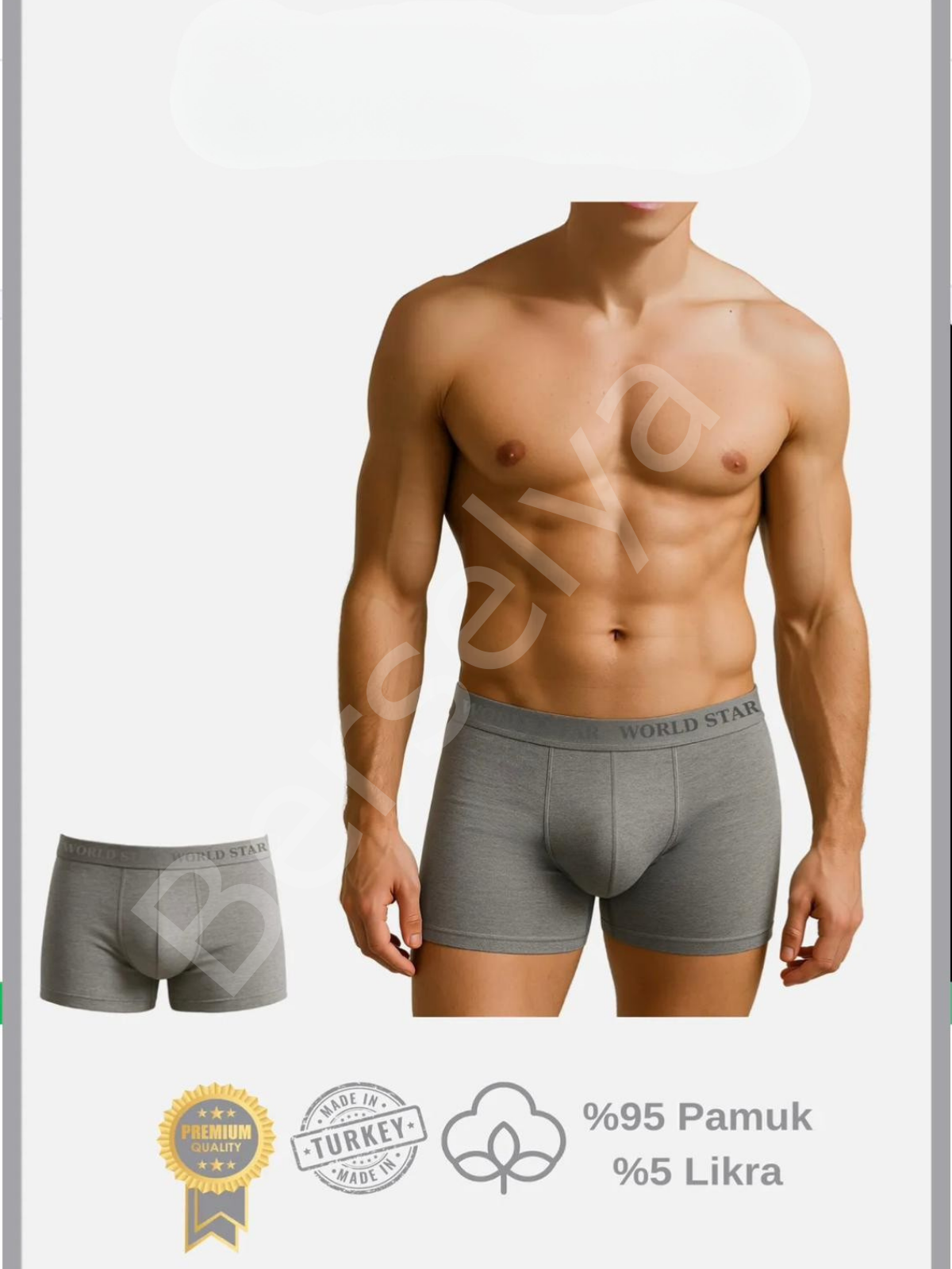 Pamuklu Düz Gri Renk Erkek Boxer