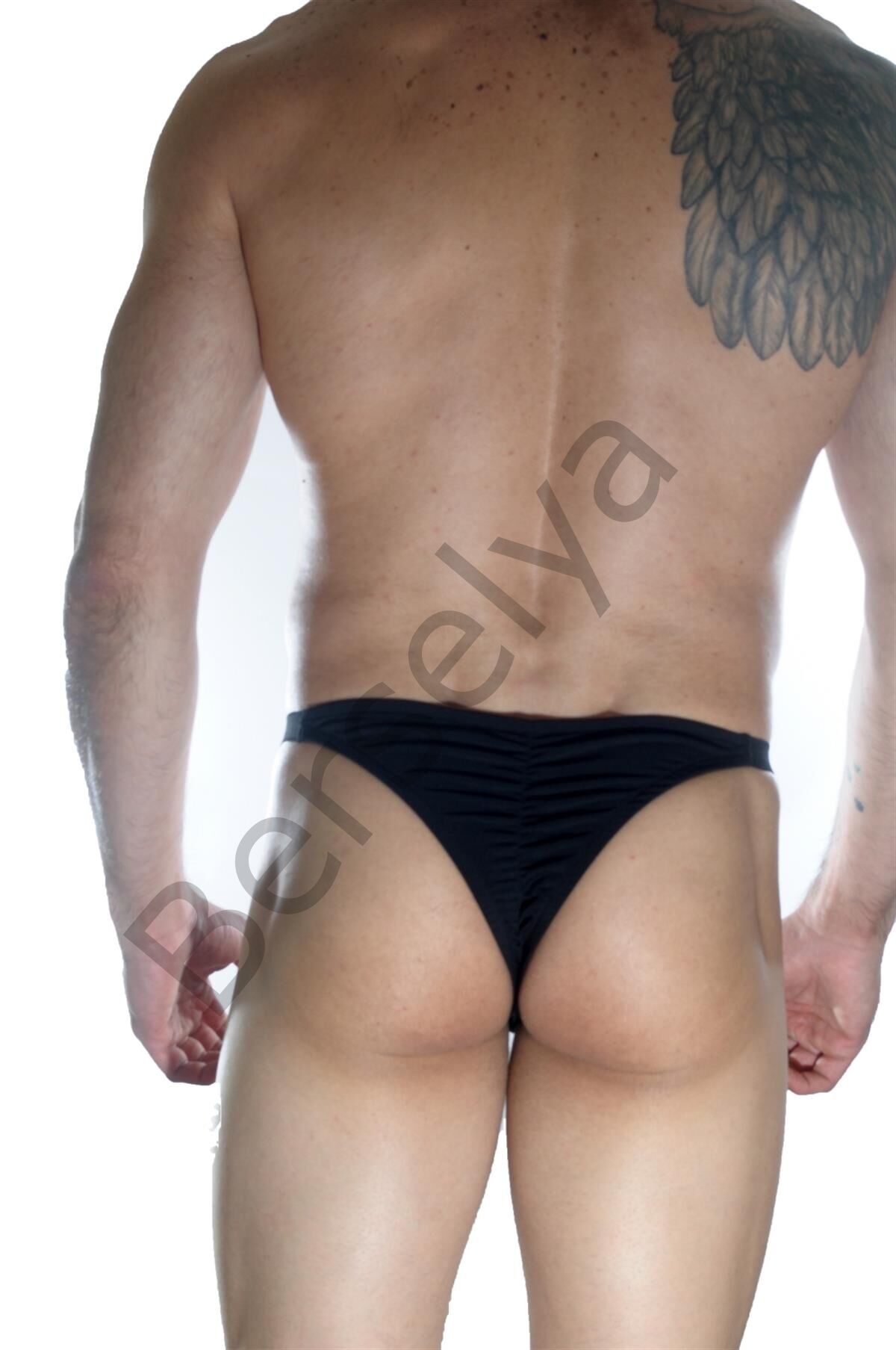 Erkek  Arkası Büzgülü Siyah Brazillian Slip