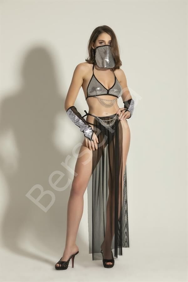 Fantezi Dansöz Kostümü Siyah/gümüş (brf6456)