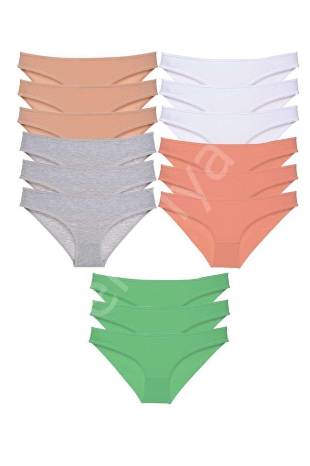 15 adet Süper Eko Set Likralı Kadın Slip Külot Ten Gri Beyaz Pudra Yeşil XL
