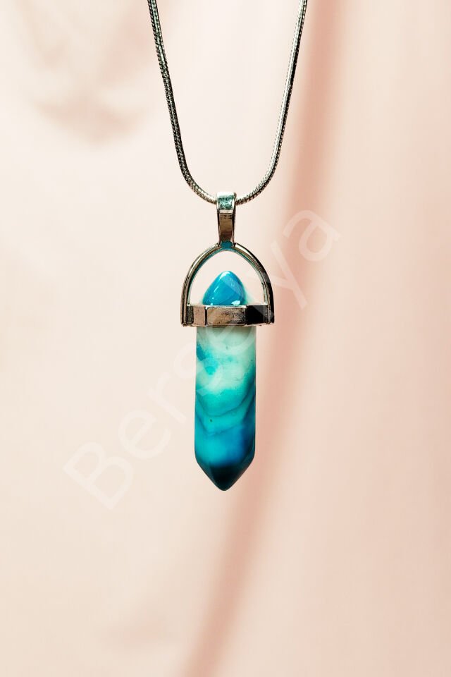 Anyolit 1 Doğal Taşı Zincirli El Yapımı Tasarımlı Kolye Uç: 3,5 cm Zincir: 20 cm Kutulu