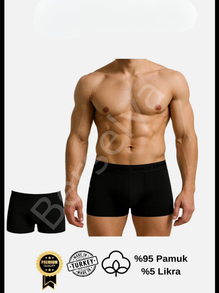 Pamuklu Düz Siyah Renk Erkek Boxer