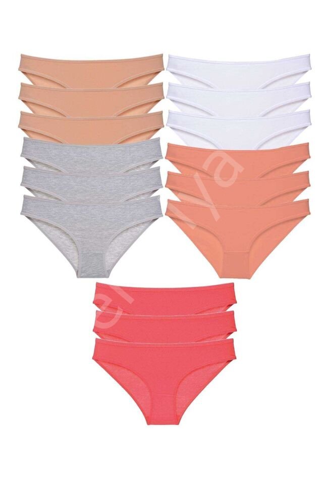 15 adet Süper Eko Set Likralı Kadın Slip Külot Ten Gri Beyaz Pudra Fuşya S