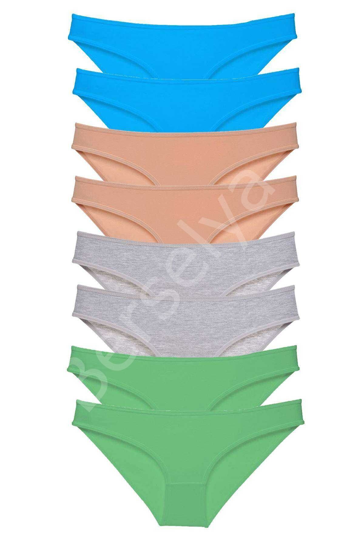 8 adet Süper Eko Set Likralı Kadın Slip Külot Ten Gri Yeşil Mavi S