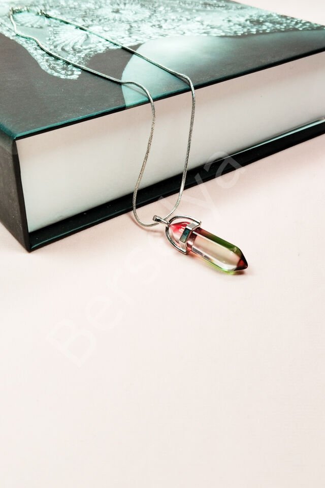 Anyolit 2 Doğal Taşı Zincirli El Yapımı Tasarımlı Kolye Uç: 3,5 cm Zincir: 20 cm Kutulu