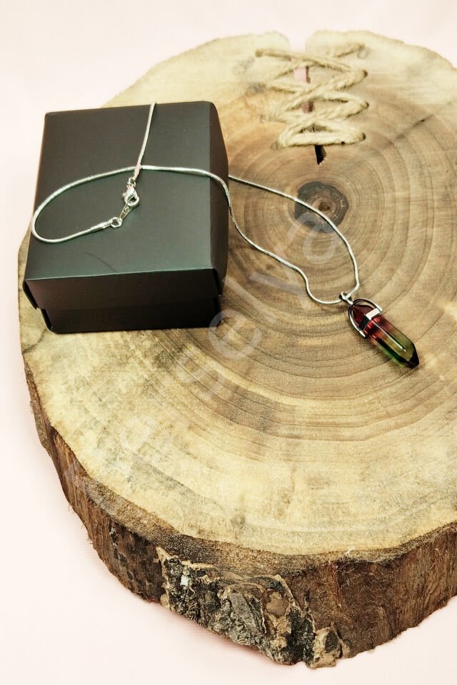 Anyolit 2 Doğal Taşı Zincirli El Yapımı Tasarımlı Kolye Uç: 3,5 cm Zincir: 20 cm Kutulu