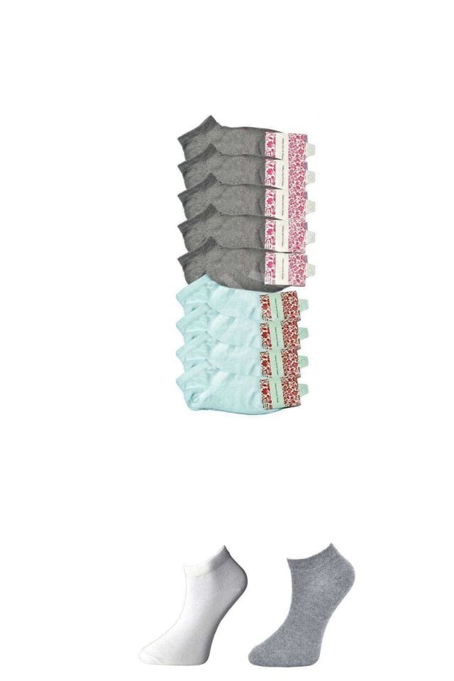 Gri Ve Beyaz Kadın Bilek Çorap 9 Çift