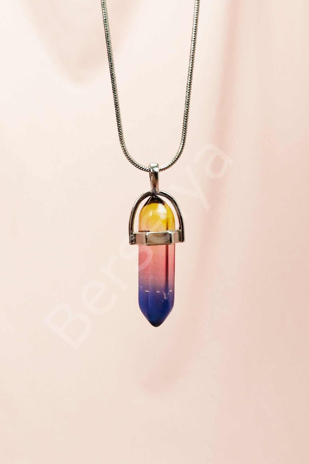 Çakra Doğal Taşı Zincirli El Yapımı Tasarımlı Kolye Uç: 3,5 cm Zincir: 20 cm Kutulu