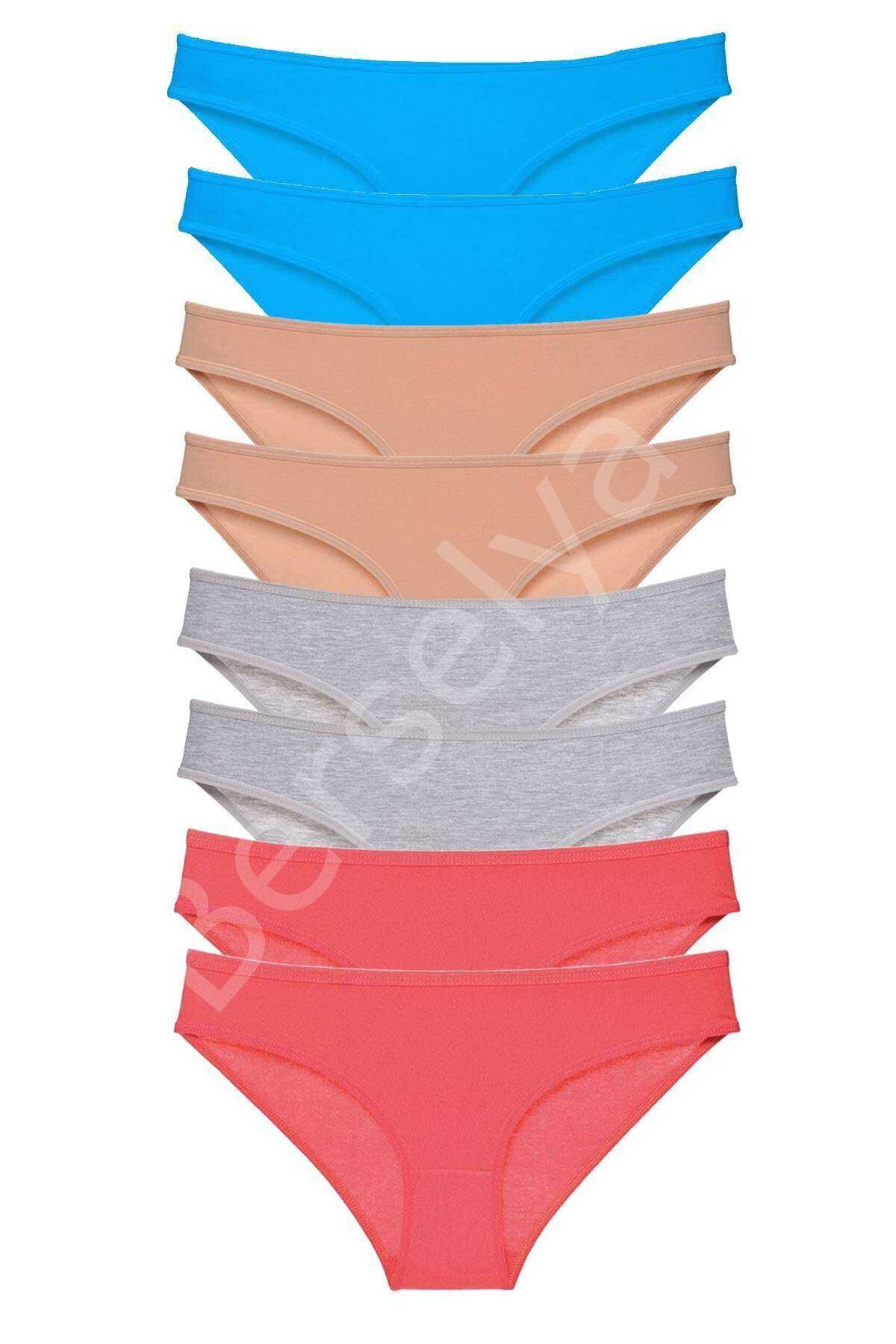 8 adet Süper Eko Set Likralı Kadın Slip Külot Ten Gri Fuşya Mavi S