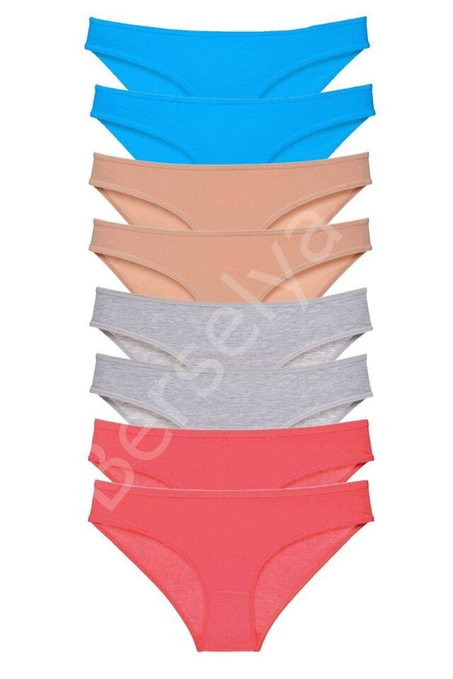 8 adet Süper Eko Set Likralı Kadın Slip Külot Ten Gri Fuşya Mavi S