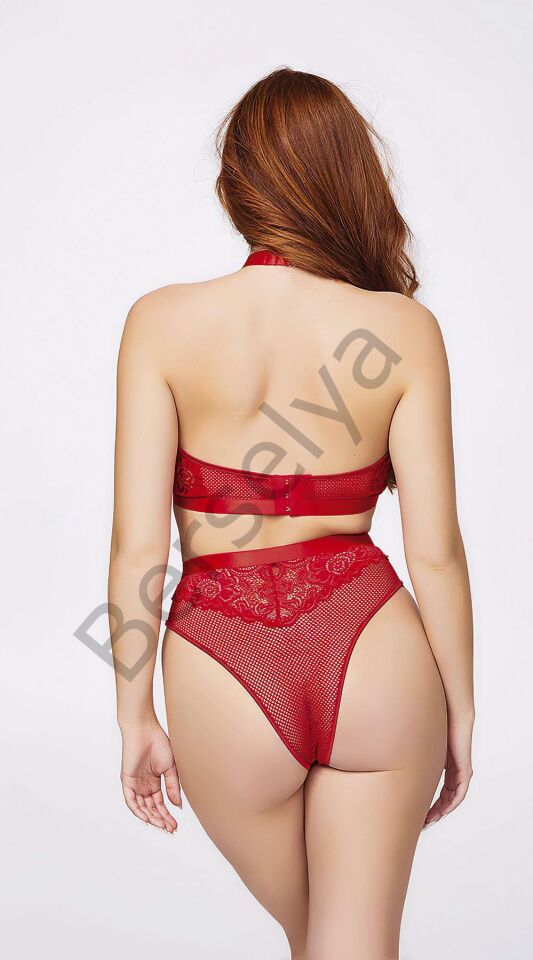 Fermuar Detaylı Kırmızı Sütyen Külot Takım