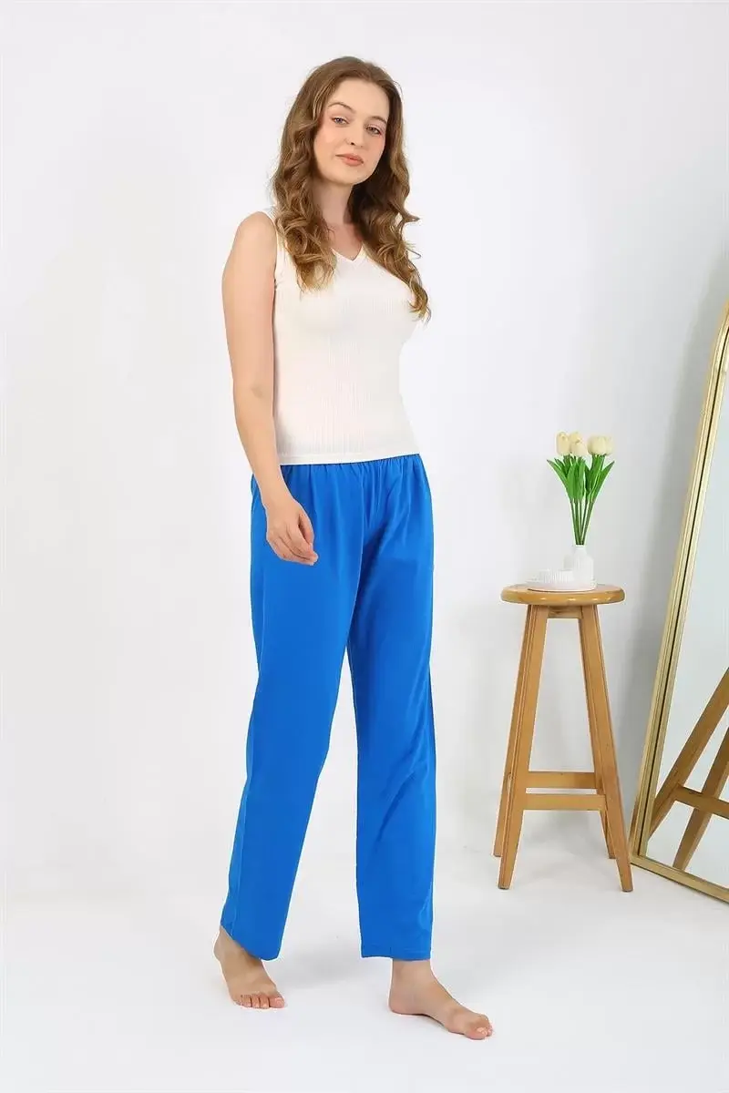 Kadın Penye Düz Tek Alt Pijama Mavi