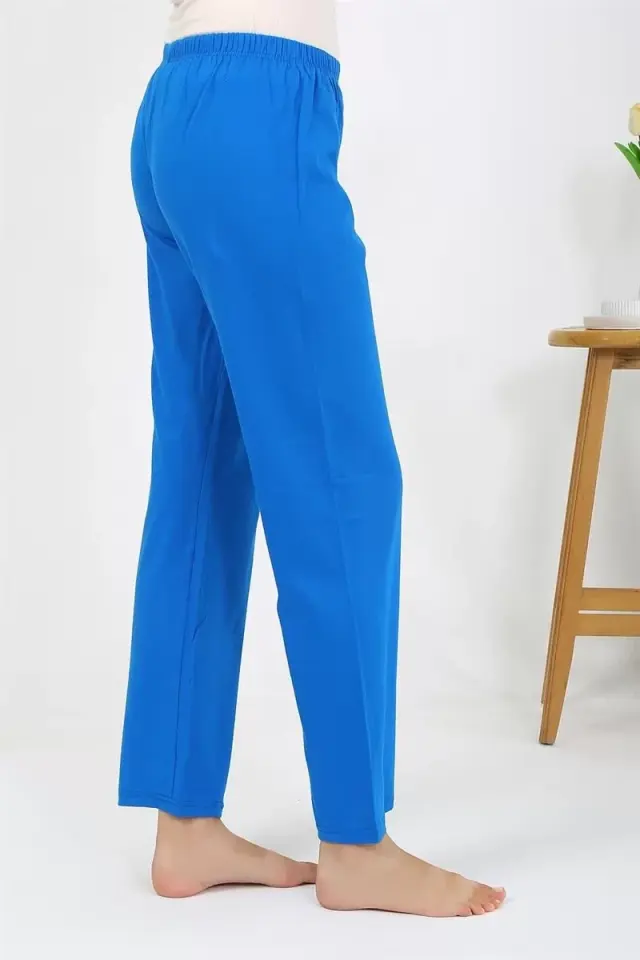 Kadın Penye Düz Tek Alt Pijama Mavi