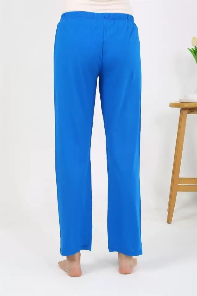Kadın Penye Düz Tek Alt Pijama Mavi