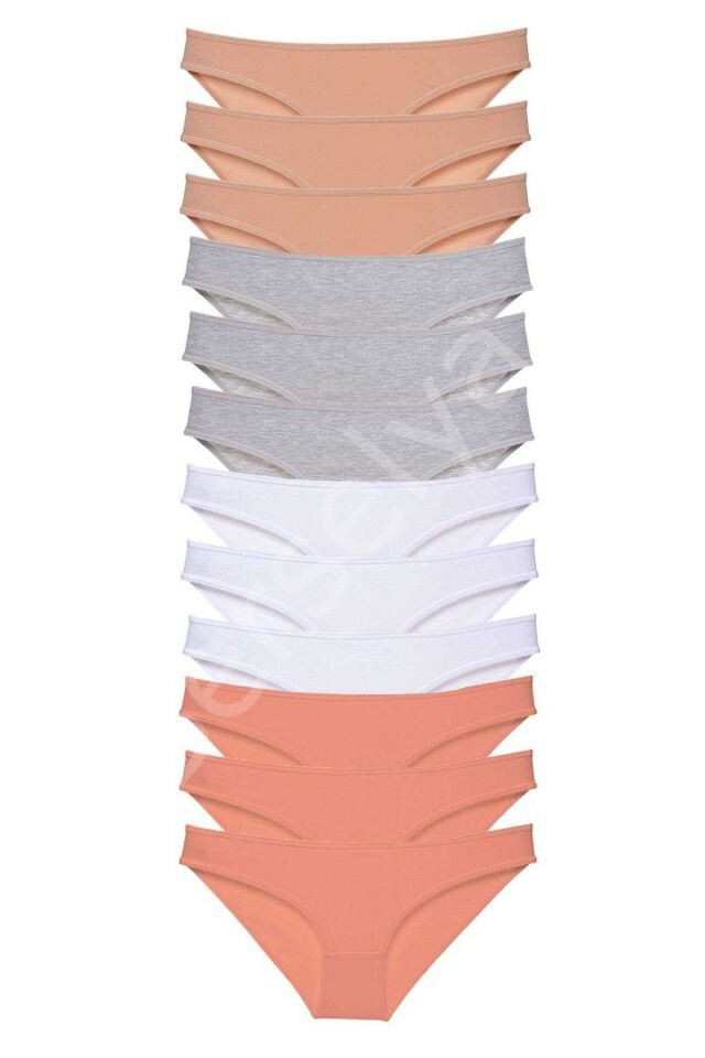 12 Adet Süper Eko Set Likralı Kadın Slip Külot Ten Gri Beyaz Pudra